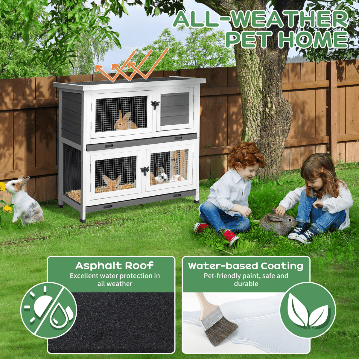 Compact 2 - Story Rabbit & Guinea Pig Hutch - Weather - Resistant and Easy to Clean - Small Pet Homes