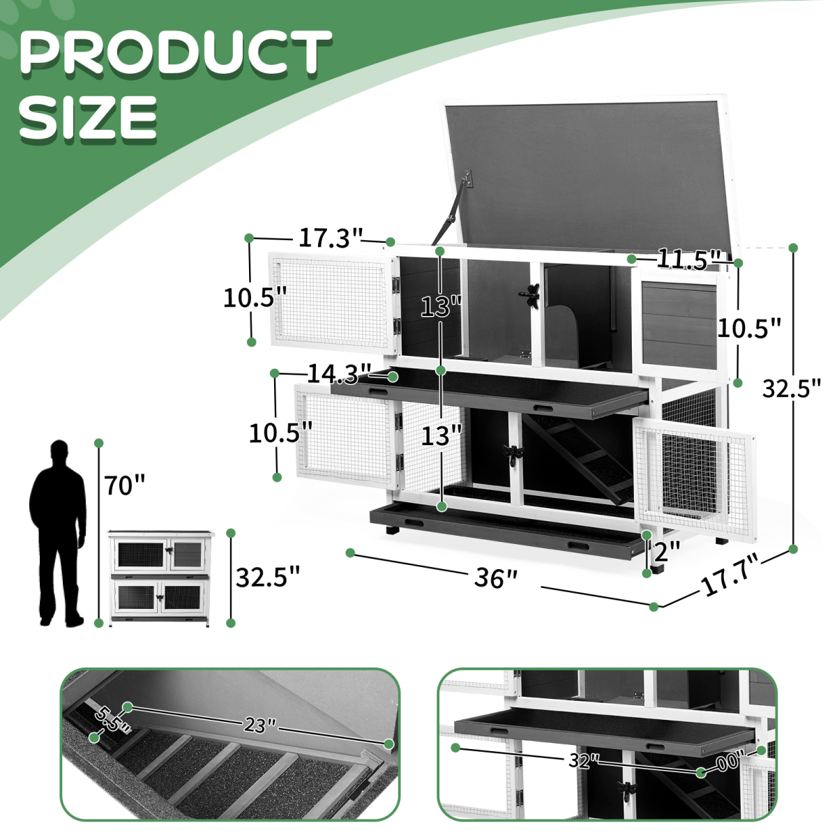 Compact 2 - Story Rabbit & Guinea Pig Hutch - Weather - Resistant and Easy to Clean - Small Pet Homes