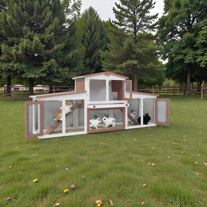 Large 2-Tier Wooden Rabbit Hutch - Spacious Rabbit Enclosure, Removable Tray, Weatherproof Roof