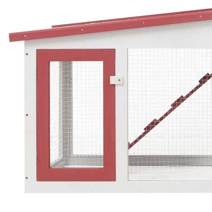Deluxe 2 - Layer Wooden Rabbit Hutch - Spacious with Non - Slip Ramps, Removable Tray, Weatherproof Roof, Red & White - Small Pet Homes