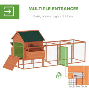 Deluxe Wooden Chicken Coop with Elevated House, Nesting Boxes & Outdoor Run – Fits 8–10 Hens - Small Pet Homes