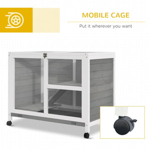 Desk - Sized Rabbit & Guinea Pig Hutch with Wheels – Indoor Wooden Cage with Clear Window & Easy - Clean Design - Small Pet Homes