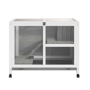 Desk - Sized Rabbit & Guinea Pig Hutch with Wheels – Indoor Wooden Cage with Clear Window & Easy - Clean Design - Small Pet Homes