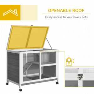 Desk - Sized Rabbit & Guinea Pig Hutch with Wheels – Indoor Wooden Cage with Clear Window & Easy - Clean Design - Small Pet Homes