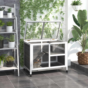 Desk - Sized Rabbit & Guinea Pig Hutch with Wheels – Indoor Wooden Cage with Clear Window & Easy - Clean Design - Small Pet Homes