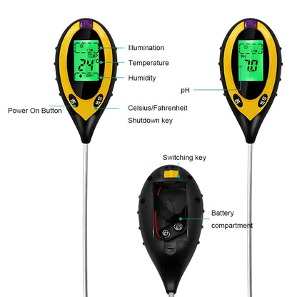 Digital 4 - in - 1 Wireless Soil Testing Tool – Measure pH, Moisture, Light & Temperature - Small Pet Homes