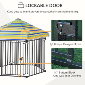Dog Playpen Shelter with Lockable Door & Removable Canopy – Indoor & Outdoor Pet Enclosure for Small and Medium Dogs - Small Pet Homes