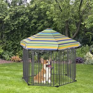 Dog Playpen Shelter with Lockable Door & Removable Canopy – Indoor & Outdoor Pet Enclosure for Small and Medium Dogs - Small Pet Homes