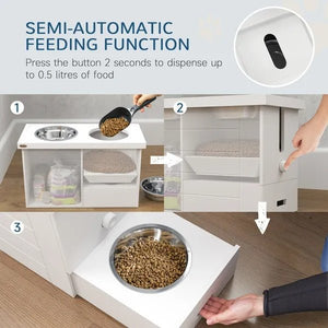 Elevated Dog Bowl Stand with Slow Feeder & Storage Cabinet – 3 Stainless Steel Bowls, Raised Feeding Station for Large Dogs - Small Pet Homes