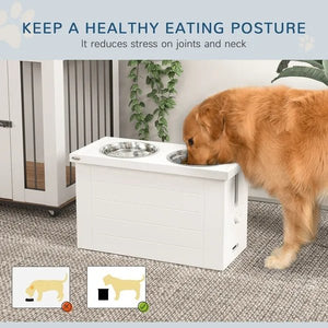 Elevated Dog Bowl Stand with Slow Feeder & Storage Cabinet – 3 Stainless Steel Bowls, Raised Feeding Station for Large Dogs - Small Pet Homes