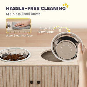 Elevated Dog Bowl Stand with Storage Drawer & Slow Feeder Mat – 2 Stainless Steel Bowls for Large Dogs, Raised Feeding Station with Organized Storage - Small Pet Homes