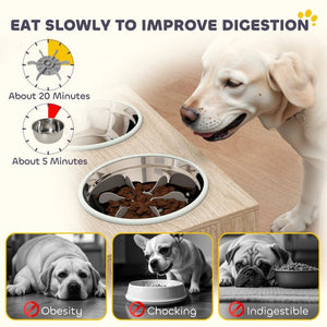 Elevated Dog Bowl Stand with Storage Drawer & Slow Feeder Mat – 2 Stainless Steel Bowls for Large Dogs, Raised Feeding Station with Organized Storage - Small Pet Homes