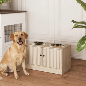 Elevated Dog Bowl Stand with Storage Drawer & Slow Feeder Mat – 2 Stainless Steel Bowls for Large Dogs, Raised Feeding Station with Organized Storage - Small Pet Homes