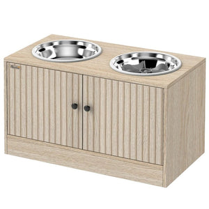 Elevated Dog Bowl Stand with Storage Drawer & Slow Feeder Mat – 2 Stainless Steel Bowls for Large Dogs, Raised Feeding Station with Organized Storage - Small Pet Homes