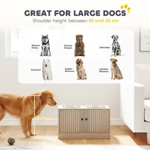 Elevated Dog Bowl Stand with Storage Drawer & Slow Feeder Mat – 2 Stainless Steel Bowls for Large Dogs, Raised Feeding Station with Organized Storage - Small Pet Homes