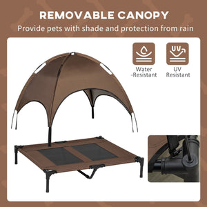 Elevated Portable Dog Cot Shelter with UV Protection Canopy – 36" Outdoor Pet Lounge, Coffee - Small Pet Homes