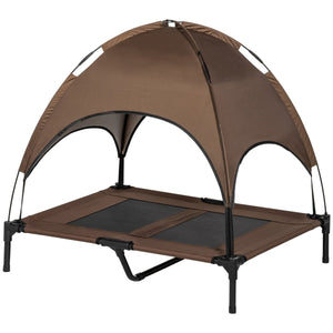 Elevated Portable Dog Cot Shelter with UV Protection Canopy – 36" Outdoor Pet Lounge, Coffee - Small Pet Homes