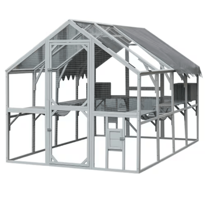 Extra Large 110” Outdoor Cat House Playpen - Cat Playpen with Platform, Waterproof Roof, 2 Sleeping Rooms, and 7 Walkways, for Garden or Backyard - Small Pet Homes