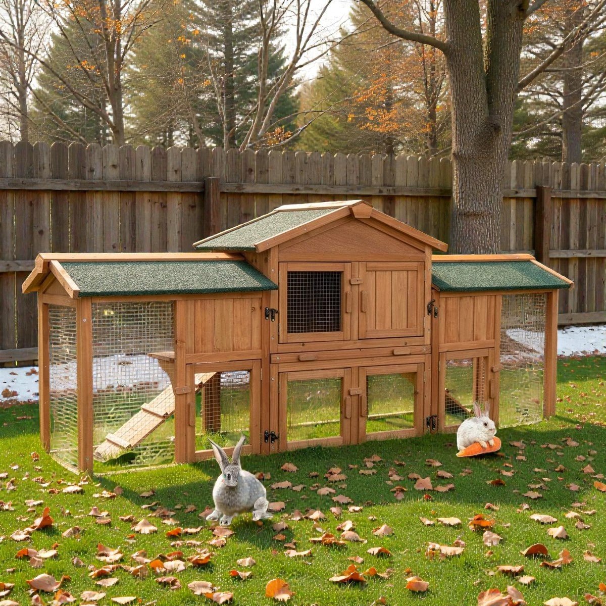 Extra Large 2 - Tier Winter Outdoor Rabbit Hutch - Spacious Bunny House, Waterproof Rabbit Enclosure - Small Pet Homes