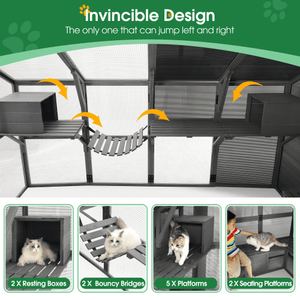 Extra - Large Outdoor Cat Enclosure - Wooden Cat House with Catwalks and Play Features - Small Pet Homes