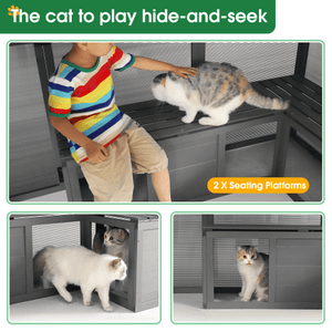 Extra - Large Outdoor Cat Enclosure - Wooden Cat House with Catwalks and Play Features - Small Pet Homes