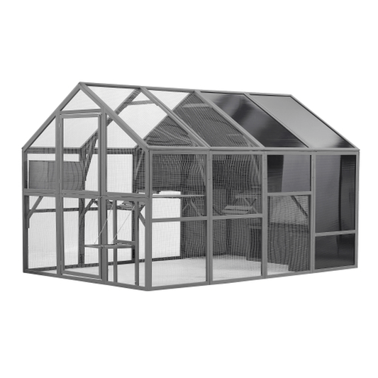 Extra - Large Outdoor Cat Enclosure - Wooden Cat House with Catwalks and Play Features - Small Pet Homes