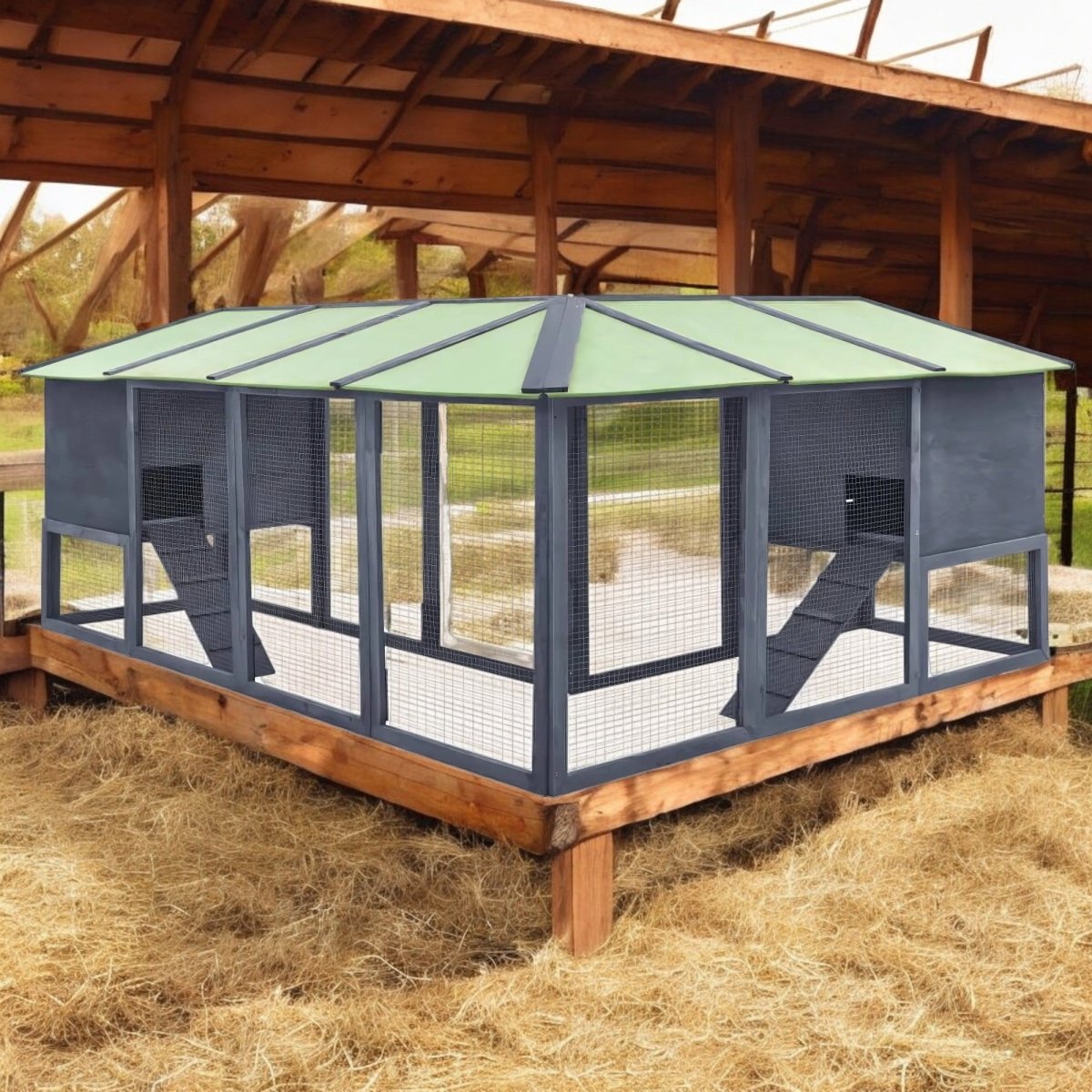 Extra Large Wooden Rabbit Hutch - Spacious, Weather - Resistant with Non - Slip Ramps - Small Pet Homes