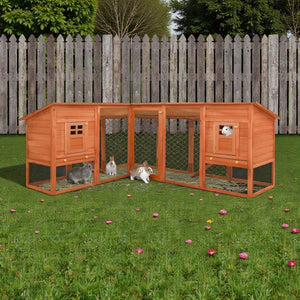 Extra Large Wooden Rabbit Hutch - Spacious, Weather-Resistant with Non-Slip Ramps in Caramel Wood