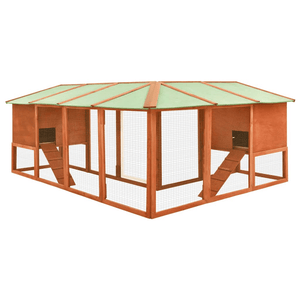 Extra Large Wooden Rabbit Hutch - Spacious, Weather - Resistant with Non - Slip Ramps in Caramel Wood - Small Pet Homes