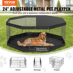 Foldable Metal Dog Playpen – 8 Panels with Top Cover & Bottom Pad, Indoor & Outdoor Exercise Pen for Small & Medium Pets - Small Pet Homes