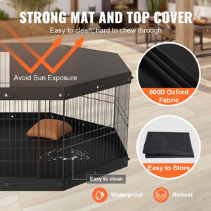 Foldable Metal Dog Playpen – 8 Panels with Top Cover & Bottom Pad, Indoor & Outdoor Exercise Pen for Small & Medium Pets - Small Pet Homes