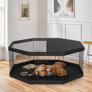 Foldable Metal Dog Playpen – 8 Panels with Top Cover & Bottom Pad, Indoor & Outdoor Exercise Pen for Small & Medium Pets - Small Pet Homes
