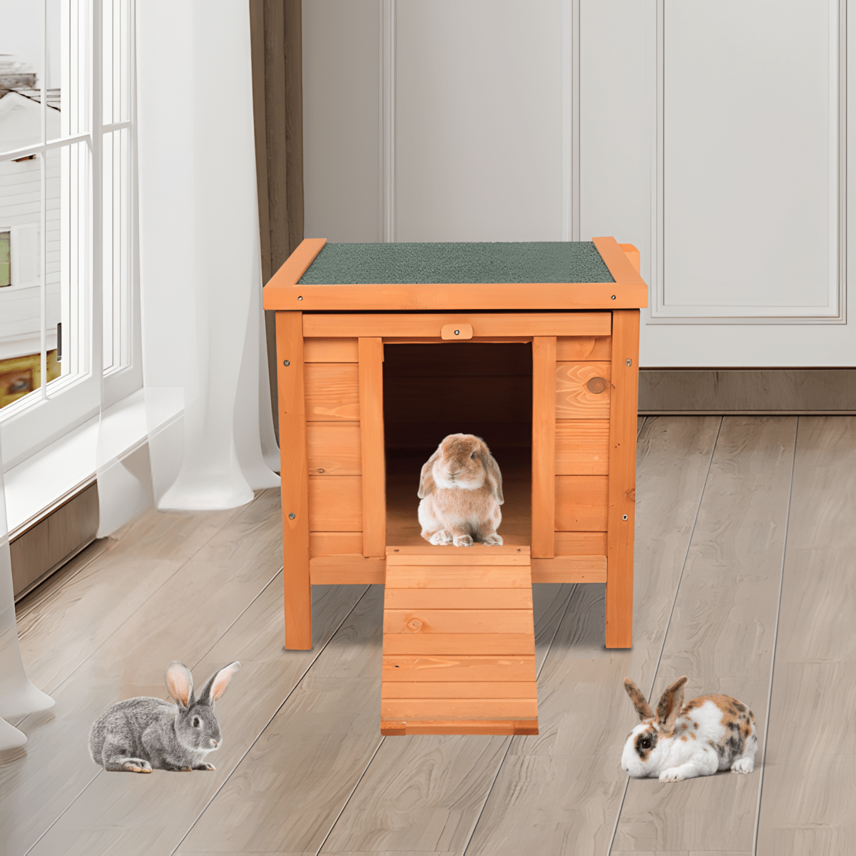 High - Quality Wooden Rabbit Hutch - Weatherproof, Easy Access, and Raised Design - Small Pet Homes
