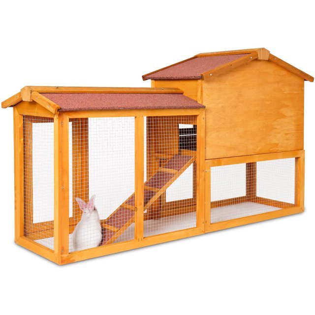 Indoor & Outdoor 2 - Level Rabbit & Chicken Enclosure – Wooden Bunny & Hen House - Small Pet Homes