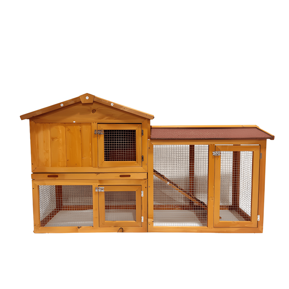 Indoor & Outdoor 2 - Level Rabbit & Chicken Enclosure – Wooden Bunny & Hen House - Small Pet Homes
