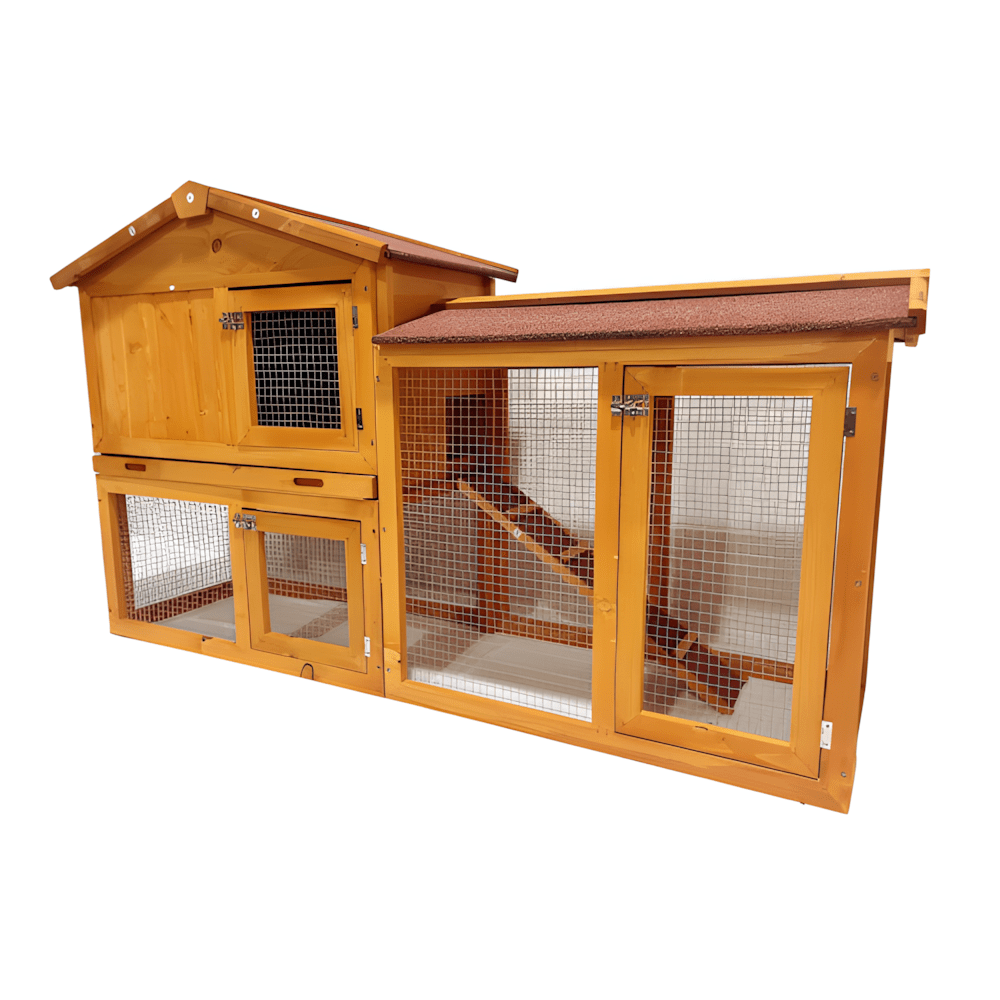 Indoor & Outdoor 2 - Level Rabbit & Chicken Enclosure – Wooden Bunny & Hen House - Small Pet Homes