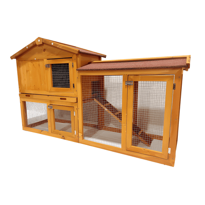 Indoor & Outdoor 2 - Level Rabbit & Chicken Enclosure – Wooden Bunny & Hen House - Small Pet Homes