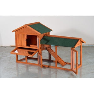 Indoor & Outdoor 2 - Story Outdoor Rabbit Hutch – Weatherproof Fir Wood Bunny Cage with Pull - Out Tray & Ramp - Small Pet Homes