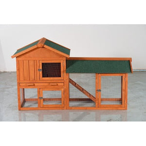Indoor & Outdoor 2 - Story Outdoor Rabbit Hutch – Weatherproof Fir Wood Bunny Cage with Pull - Out Tray & Ramp - Small Pet Homes