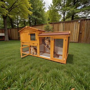 Indoor & Outdoor Wooden Rabbit Enclosure – 2 - Level Bunny Cage – Safe, Easy - to - Clean Home - Small Pet Homes