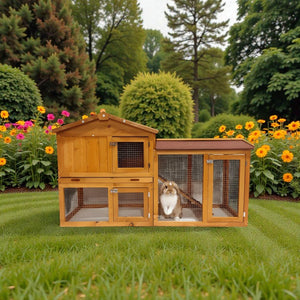 Indoor & Outdoor Wooden Rabbit Enclosure – 2 - Level Bunny Cage – Safe, Easy - to - Clean Home - Small Pet Homes