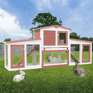 Large 2 - Tier Wooden Rabbit Hutch - Spacious Rabbit Enclosure, Removable Tray, Weatherproof Roof - Small Pet Homes