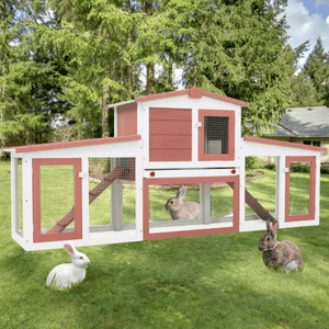 Large 2 - Tier Wooden Rabbit Hutch - Spacious Rabbit Enclosure, Removable Tray, Weatherproof Roof - Small Pet Homes