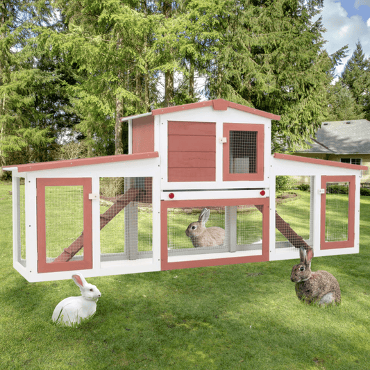 Large 2 - Tier Wooden Rabbit Hutch - Spacious Rabbit Enclosure, Removable Tray, Weatherproof Roof - Small Pet Homes