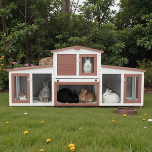 Large 2 - Tier Wooden Rabbit Hutch - Spacious Rabbit Enclosure, Removable Tray, Weatherproof Roof - Small Pet Homes