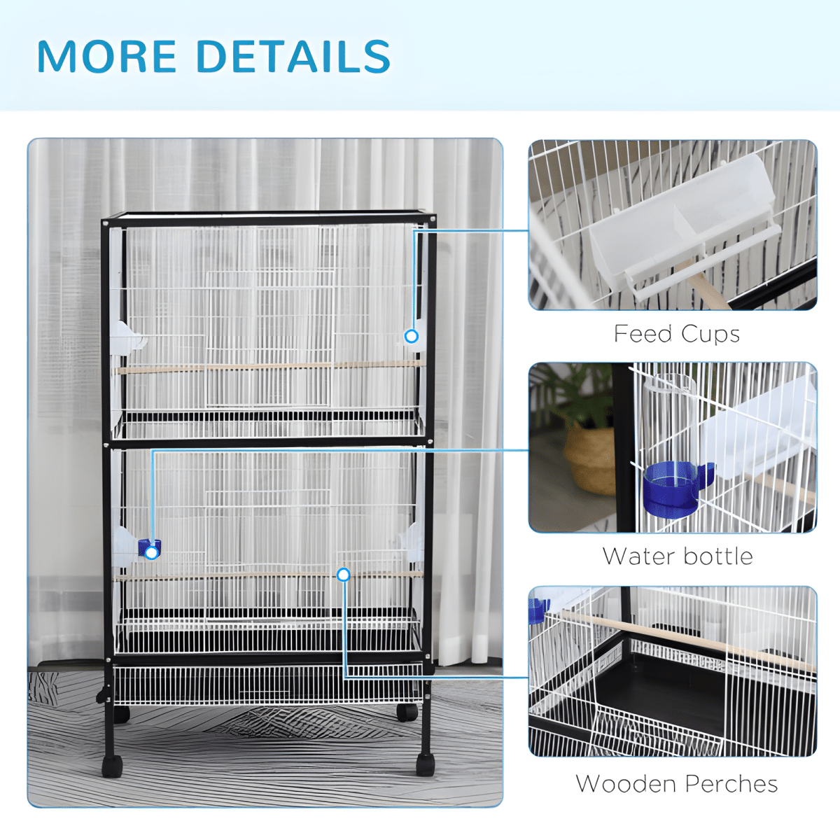 Large Rolling Bird Cage – Perfect for Comfortable Living and Easy Movement - Small Pet Homes
