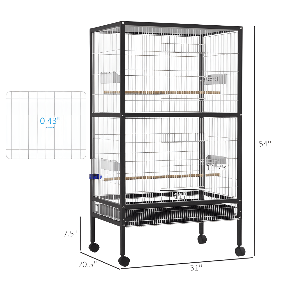 Large Rolling Bird Cage – Perfect for Comfortable Living and Easy Movement - Small Pet Homes