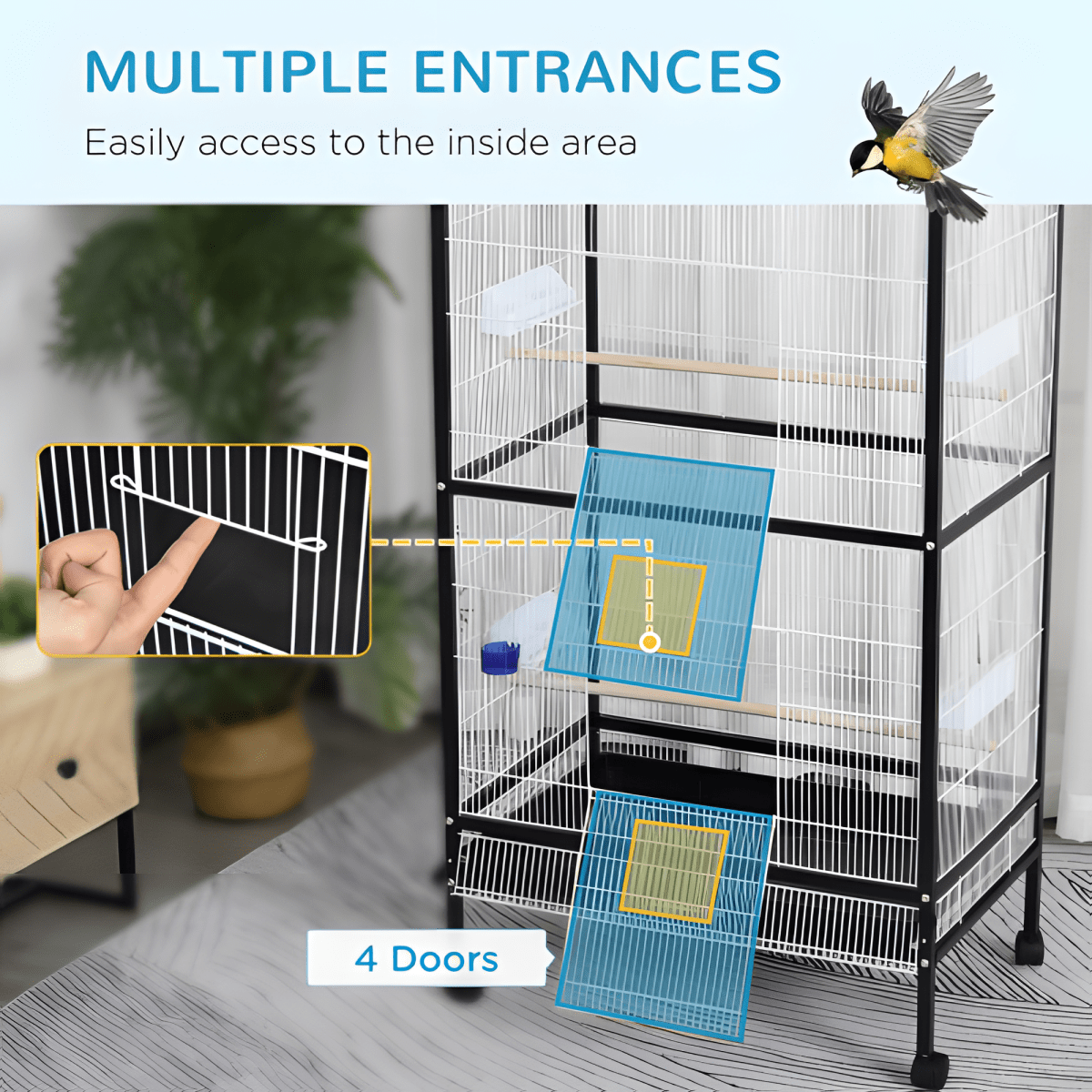 Large Rolling Bird Cage – Perfect for Comfortable Living and Easy Movement - Small Pet Homes