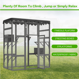 Outdoor Cat House Catio - Spacious with 6 Ledges and Weatherproof Design - Small Pet Homes