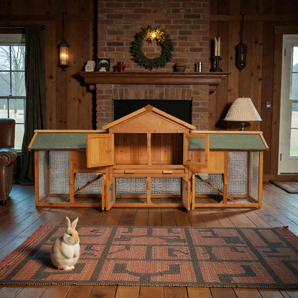 Outdoor/Indoor Extra Large Rabbit Hutch for Winter - Spacious Bunny House, Weather Resistant - Small Pet Homes